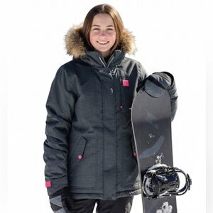 Ripzone 8K Waterproof Faux Fur Hooded Winter Snow Grey Black Pink Jacket Girl XL